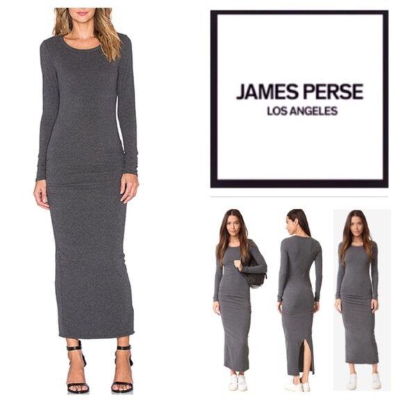 James Perse Charcoal Gray Skinny Split Long Sleeve Dress Size (3=L) - Picture 1 of 14